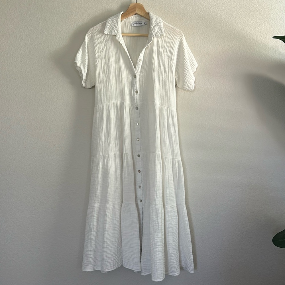 Petal & Pup White Muslin Gauze Button Up Dress
